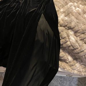 Black velvet flare pant with high slit